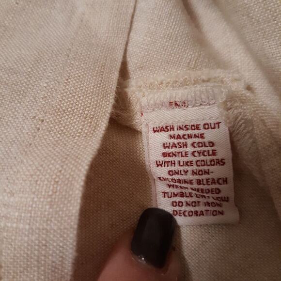 JM Collection 100% Linen Shirt Beaded Embroidered Bodice 3/4 Sleeve Size 12P LN - Picture 6 of 7